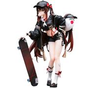 Gooyeh Hu Tao Figurine personnage de jeu Anime Statue de skateboard debout Modèle Hutao Figurines Figurine d'action Ornements de bureau Fans de jeu Objets de collection Cadeaux 23 cm