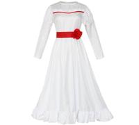 Gooyeh Robe longue vintage blanche pour femme avec motif feuille de lotus | Ensemble de tenues de jeu de rôle de personnage de film de terreur d'anime - Costume d'Halloween et de carnaval