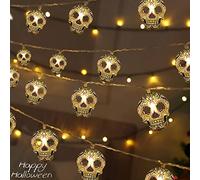 Gooyule Guirlande lumineuse d'Halloween en forme de tête de mort 30 LED - 4,6 m - Alimentée par piles/USB - 2 modes en option - Lumières d'Halloween d'intérieur et d'extérieur pour la maison, la cour,