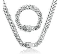 GoPaw 12 MM Chaîne Cubain Diamant Homme, 50/55/60 cm collier chaîne homme chaîne cubaine à maillons, Collier unisexe style Miami Punk en alliage avec fermoir mousqueton (Argent, 50)