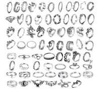 GoPaw 67 Pcs Ensemble de Bagues pour Femmes Filles Bagues de Pouce Argent Vintage Bohemian Joint Finger Midi Rings Set Stacking Rings Pack pour Cadeau