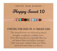 GoPaw Bracelet d'anniversaire en cristal naturel, bracelet ajustable de joyeux anniversaire, 7ème-21ème anniversaire, bracelet d'anniversaire 25ème 30ème 40ème 50ème anniversaire (10th)
