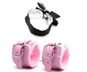 GOPEO Menottes En Duvet Et Masque À Yeux En Satin - Ensemble De Menottes En Peluche Ajustables Et Bracelet - Masque À Yeux En Satin Rose