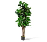 GOPLUS 1,5 M Figuier Artificiel de Feuille de Violon Réaliste avec Pot en PP Souple, Arbre Artificiel en PEVA avec Tronc de Bois Mélangé, Décoration dans Salon, Bureau, Jardin, Vert