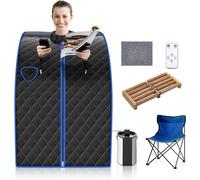 GOPLUS 1000W Sauna à Vapeur Portable 3L, Sauna Cabine Pliable avec Chaise, Température Réglable à 64℃, 9 Minuterie Réglable, Fonction d’atomisation pour Soulagement(Noir)