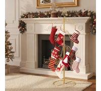 GOPLUS 120 CM Porte-Chaussettes Noel à 16 Crochets, Support Chaussettes Noel À Suspendre en Métal avec Décoration Etoile, Porte-bas pour Ornement, Décoration Noël Forme Sapin pour Maison, Salon,