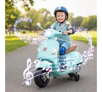 GOPLUS 12V Moto Électrique Enfants, Scooter Vespa Électrique Enfants avec Roues Entrainement Musique, Phares LED,Double Moteur 30W, Design Rétro-Chic Moto Porteur 3-6 Ans,Charge 30 KG (Mint)