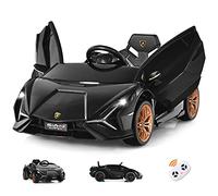 GOPLUS 12V Voiture Electrique Enfants Lamborghini avec Télécommande 2,4G,Véhicule Electrique Enfants 3-8 Ans avec Portes Papillon LED/Musique/USB,3-5 KM/H,Charge 25KG(Noir)