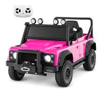 GOPLUS 12V Voiture Électrique Enfants Land Rover, Quad 4x4 Electrique Enfants Télécommande, Double Moteur, Lumières LED, Musique et Klaxon,3-5 km/h, Charge 30KG,3-8 Ans (Rose,115x61x48,5CM)