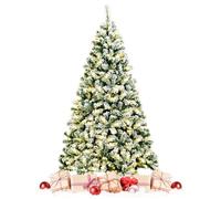 GOPLUS 135CM Arbre de Noël Artificiel à Charnière Floqué avec 200 Lumières LED,Réaliste avec 400 Branches en PVC,Base en Fer