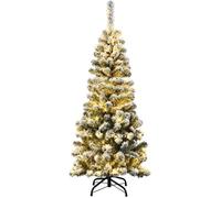 GOPLUS 140CM Sapin de Noël avec 150 Lumières LED Flocage à Crayons Arbre Épais et Réaliste avec 242 Branches en PVC Base en Fer