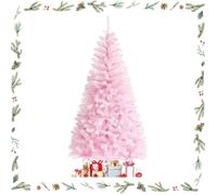 GOPLUS 150CM Sapin Noël Rose Multicolore, Arbre Réaliste avec 290 Branches en PVC, Ouverture Automatique à Charnière, Rose, 150CM