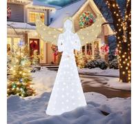 GOPLUS 155 CM Ange Noël avec Ailes Lumineux, Decoration Noel Exterieur avec 150 Lumières LED, Attaches à Glissière,Piquets de Sol, Pré-Éclairée pour Jardin, Pelouse et Intérieur