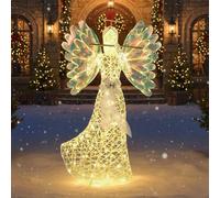 GOPLUS 158 cm Ange de Noël Lumineuse, Decoration Noel Exterieur Lumineuse avec Auréole, 250 Lumières LED Blanc Chaud, Nœuds et Flûte pour Maison, Jardin et Pelouse