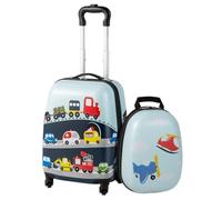 GOPLUS 16” Valise Enfant à roulettes avec 12” Sac à Dos, Motifs Mignons Divers, Espace Suffisant, Surface Etanche, roulettes Silencieuses et Lisses, Hauteur de Poignée Réglable (Voiture)