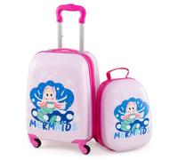 GOPLUS 16” Valise Enfant à roulettes avec 12” Sac à Dos, Motifs Mignons Divers, Espace Suffisant, Surface Etanche, roulettes Silencieuses et Lisses, Hauteur de Poignée Réglable (12"+16",Sirène Rose)