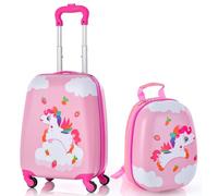GOPLUS 16” Valise Enfant à roulettes avec 12” Sac à Dos, Motifs Mignons Divers, Espace Suffisant, Surface Etanche, roulettes Silencieuses et Lisses, Hauteur de Poignée Réglable (Licorne)