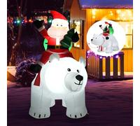 GOPLUS 175CM Père Noël Chevauchant l'Ours Gonflable avec Lumières - Décoration Noël Intérieur et Extérieur