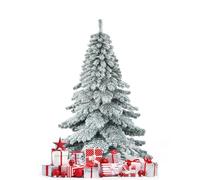 GOPLUS 180CM Sapin de Noël Artificiel Enneigé, avec 657 Branches en PVC Ignifuge, Feuilles Epaissies Inodore, Base en Fer, Arbre de Noël Floqué pour Décoration de Noël