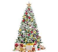 GOPLUS 180CM Sapin de Noël Artificiel Flocage de Neige Mince, 928 Branches en PVC Ignifuge, Base en Fer Arbre de Noël avec Charnière Auto-Ouvert pour Noël