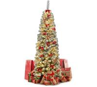 GOPLUS 180CM Sapin de Noël Lumineux-500 Branches+250 LED-Décoration Flocage-Forme en Crayons Arbre-Réaliste en PVC-Base en Fer