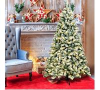 GOPLUS 180CM Sapin de Noël Lumineux-928 Branches+250 LED Blanc Chaud-Réaliste avec Décoration de Neige-Feuilles en PVC