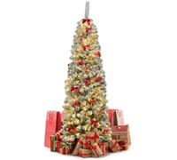 GOPLUS 180CM Sapin de Noël Lumineux LED à Crayons pour Noël, 250 Lumières LED & 500 Branches en PVC, Sapin Noel Mince Ennneigé pour Décoration, Support en Fer