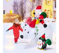 GOPLUS 2,1 M Decoration Noel Exterieur Interieur Gonflable, 210 CM Ours Polaire Pere Noel Gonflable Lumineux avec Tête Secouante, Pingouin, Sacs d'eau, Piquets de Sol,pour Jardin (Pere+Ours)