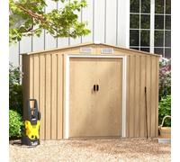 GOPLUS 2,34m² Abri de Jardin en Acier Galvanisé 4,36m³ XXL, 197x143x184CM, Cabane de Jardin Exterieur pour Outils, 2 Portes Verrouillable, Toit en Pente, 4 Aérations, Naturel (4.47M² | avec Base)