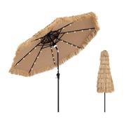 GOPLUS 2,7M Parasol Paille PE avec 32 LED Solaires, Parasol Chaume de Style Hawaïen Tropical avec Double Toit Inclinable, 8 Baleines, 9 Couches, Manivelle, Anti-UV, pour Jardin/Patio/Plage