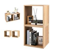 GOPLUS 2 Cubes Rangement en Bois, Bibliothèque Étagères de Rangement, Dispositif Anti-Basculement, Rangement Vinyle pour Salon, Chambre, Bureau, Naturel, 35x38x33cm