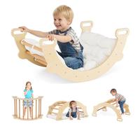 GOPLUS 2 en 1 Arche MontessoriEnfant Bois, Cheval à Bascule avec Coussin Souple, Arche Escalade Jeu d'Équilibre d'Entraînement, Charge 50KG, pour 1 an+ (Naturel,50,5x81x38CM)