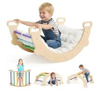 GOPLUS 2 en 1 Arche MontessoriEnfant Bois, Cheval à Bascule avec Coussin Souple, Arche Escalade Jeu d'Équilibre d'Entraînement, Charge 50KG, pour 1 an+ (Muticolore,50,5x81x38CM)