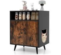 GOPLUS 2 en 1 Armoire à Litière pour Chat, Maison pour Chat avec Compartiment Ouvert, Kits Anti-Éclaboussures, Marron