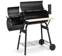 GOPLUS 2 en 1 Barbecue au Charbon de Bois avec Fumoirs Poignée Pratique,Chariot Grille à Barbecue de Bois pour Roti Étagère de Rangement en Bas, 2 Roulettes,116X61X105,5CM,Noir