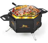 GOPLUS 2 En 1 Barbecue Extérieur XL avec Grill, Portable au Charbon Bois avec Pieds Pliables, pour 4-5 Personnes, 77x74x38CM