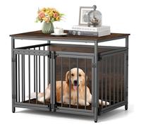 GOPLUS 2 en 1 Cage pour Chien Cadre Métallique, 80x60x64CM, Meuble Cage Chien Intérieur 3 Portes avec Serrure à Verrouillage, Patin Réglable, Table d’Appoint avec Plan de Travail Spacieux
