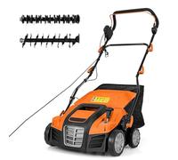 GOPLUS 2 en 1 Déchaumeuse Scarificateur Electrique 2000W, Largeur de Travail 40cm, 3500rpm, 5 Profondeurs Réglable, 3 Hauteurs Poignée, Sac 55L Amovible, Râteau Electrique Pliable Pelouse 800㎡(Orange)