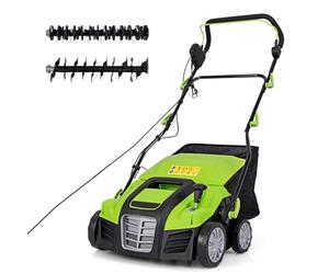 GOPLUS 2 en 1 Déchaumeuse Scarificateur Electrique 2000W, Largeur de Travail 40cm, 3500rpm, 5 Profondeurs Réglables, 3 Hauteurs Poignée, Sac 55L Amovible, Râteau Electrique Pliable Pelouse 800㎡ (Vert)