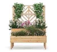 GOPLUS 2 en 1 Jardinière Surélevée avec Treillis en Bois à 2 Niveaux pour Vigne, Bac à Fleurs avec Trou de Drainage pour Légumes, Fruits, Herbes, Fleurs, pour Patio, Balcon, Terrasse