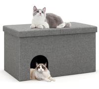 GOPLUS 2 en 1 Meuble Litière Chat avec Tapis de Litière Anti-Fuite, 90 x 50 x 50 CM, Maison de Toilette Chat Pliable avec Couvercle Rabattable Charge 200KG, Filtre de Contrôle Odeurs (Gris)