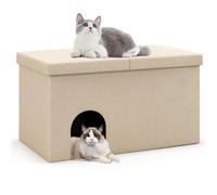 GOPLUS 2 en 1 Meuble Litière Chat avec Tapis de Litière Anti-Fuite, 90 x 50 x 50 CM, Maison de Toilette Chat Pliable avec Couvercle Rabattable Charge 200KG, Filtre de Contrôle Odeurs (Beige)