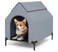 GOPLUS 2 en 1 Niche Surélevée pour Chien, Tente pour Chien Résistant aux Intempéries avec Fenêtres Ventilées, Lit en Tissu Maillé, pour Intérieur Extérieur (S)