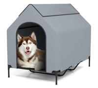 GOPLUS 2 en 1 Niche Surélevée pour Chien, Tente pour Chien Résistant aux Intempéries avec Fenêtres Ventilées, Lit en Tissu Maillé, pour Intérieur Extérieur (L)