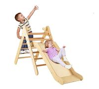 GOPLUS 2 en 1 Triangle Escalade Montessori Enfants avec Rampe, Toboggan, Échelle Escalade,Jeux Montessori 1 Ans+ Charge 60KG,Aire de Jeux pour Bébé et Tout-Petit(Naturel)