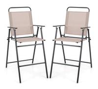 GOPLUS 2 PCS Chaise de Jaridn Exterieur Pliant, 53 x 69 x 112 CM, Fauteuil de Jardin Exterieur Bar, Dossier Haut en Tissu, Accoudoirs et Repose-Pieds en Métal, Charge 150 KG, pour Patio, Balcon