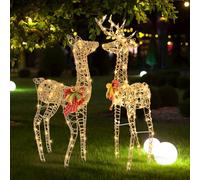 GOPLUS 2 Pcs Rennes Noel Lumineux avec 90+110 lumières LED, Décorations Noël Extérieur Lumineuse et Intérieur pour Cours,Jardins, Pelouses et Terrasses
