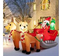 GOPLUS 220 CM Père Noël Gonflable sur Traîneau avec 2 Rennes et Sapin de Noël, Traîneau Noel Lumineux Lumières LED Intégrées, Décorations Noel Extérieur 220 x 100 x 130CM