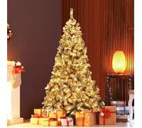 GOPLUS 225CM Sapin de Noël Lumineux-1010 Branches+450 LED-Effet de Neige Réaliste Floqué-Ouverture Automatique-Base en Fer