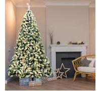 GOPLUS 225CM Sapin de Noël Lumineux-1346 Branches+550 LED Blanc Chaud-Réaliste avec Décoration de Neige-Feuilles en PVC